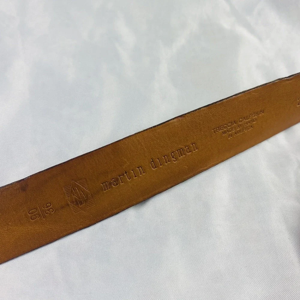Martin Dingman Woven Treccia Calfskin Leather Brass Buckle Belt Brown Mens 36